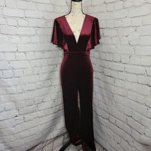 Elegant Burgundy Velvet Jumpsuit